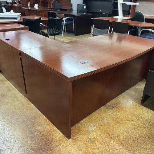 Used Cherry Steelcase L-Shape Office Desk with Storage Pedestal 75" x 84"