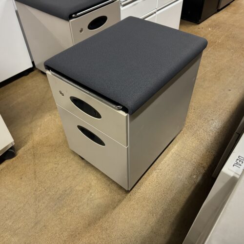 Used Gray Steelcase Mobile Filing Pedestal with Cushioned Seat 16"W