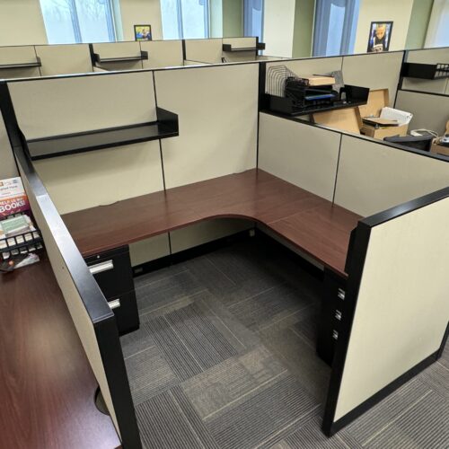 Used Beige HON Office Cubicle Workstation with Storage 6' x 6'