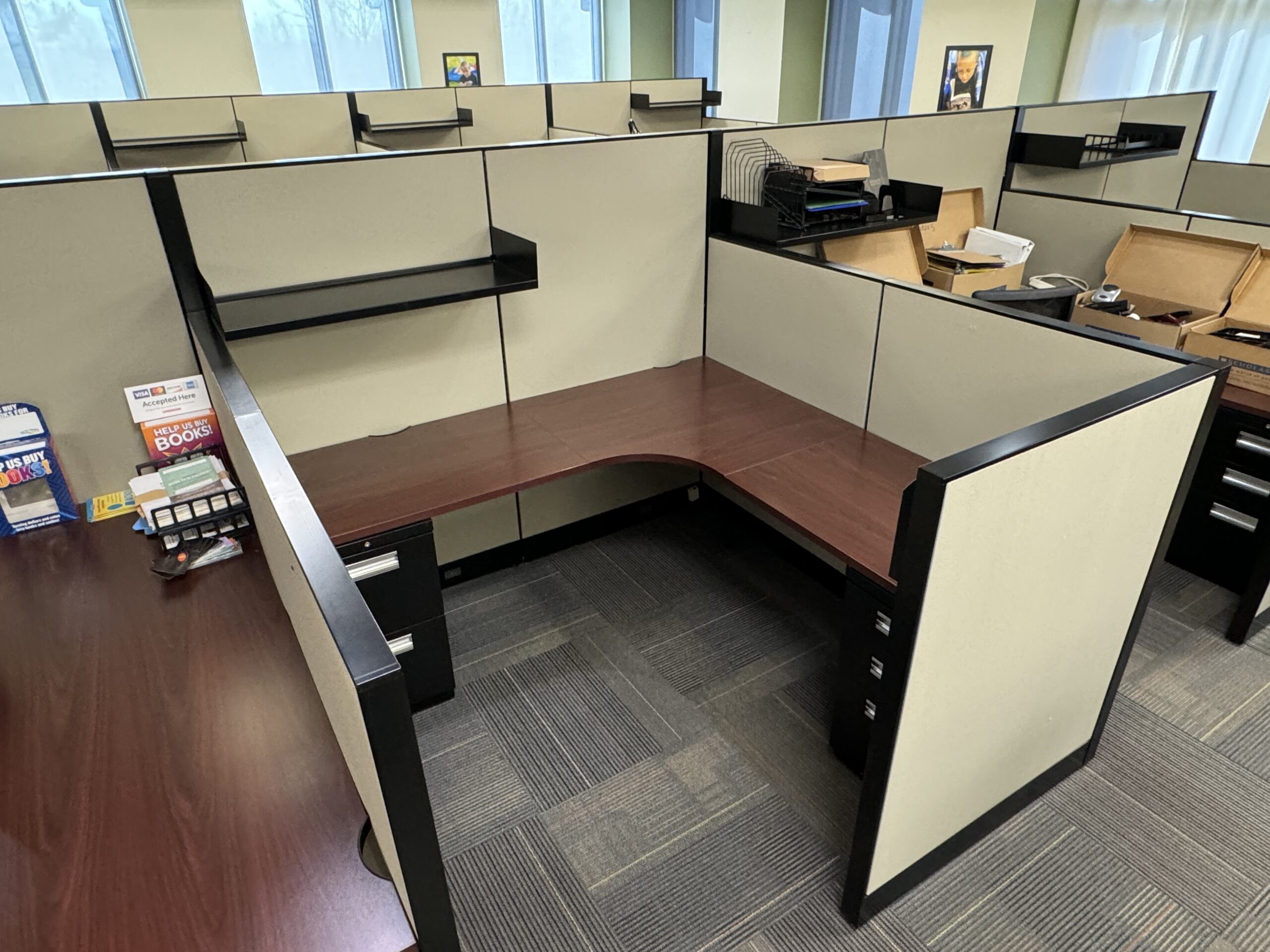 Used Beige HON Office Cubicle Workstation with Storage 6' x 6'