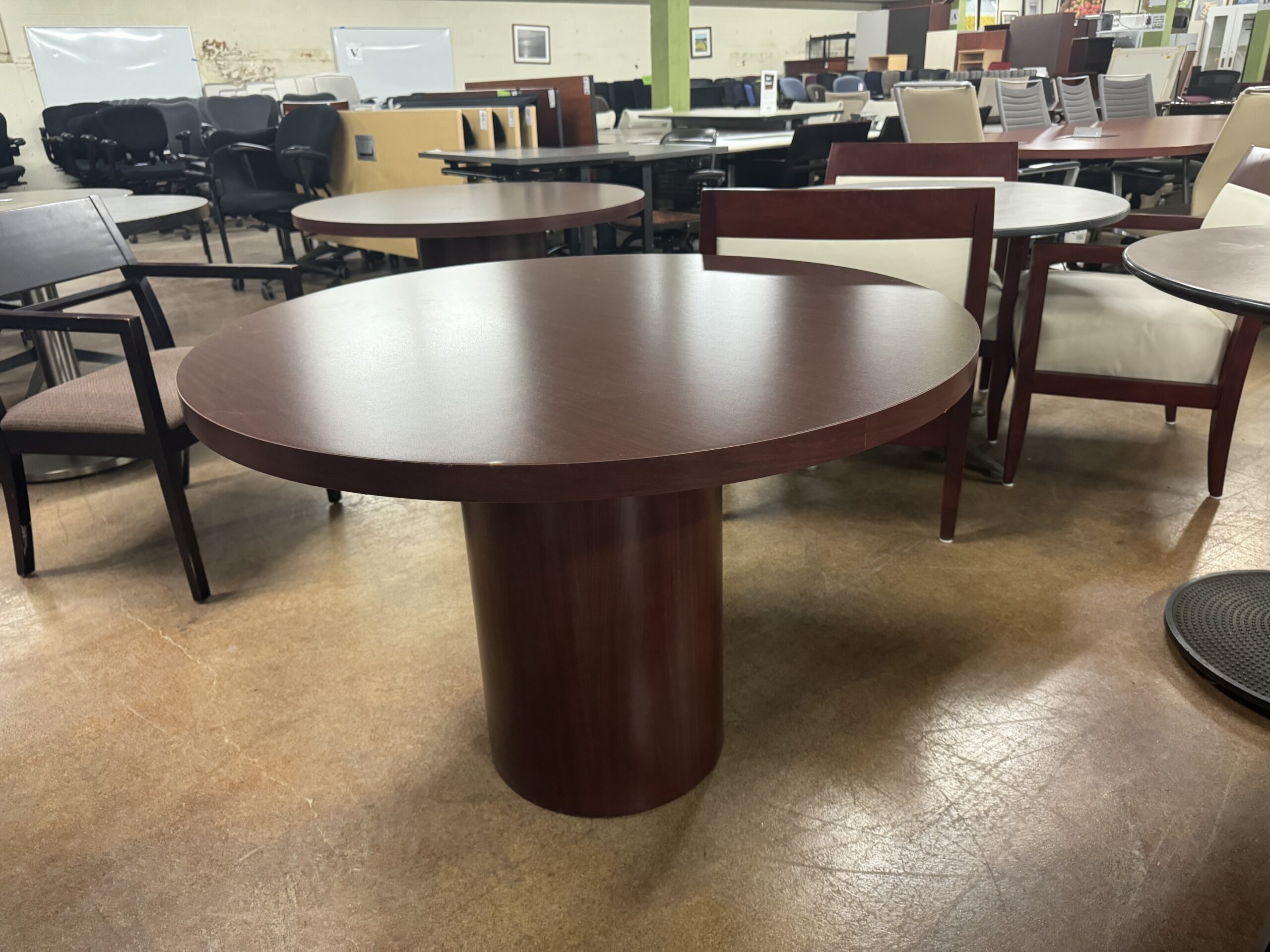 Used Knoll International Cherry Wood Laminate Round Table 42"W