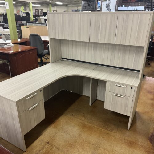 NEW Light Gray L-Shape Corner Desk with Hutch and Storage 68"W