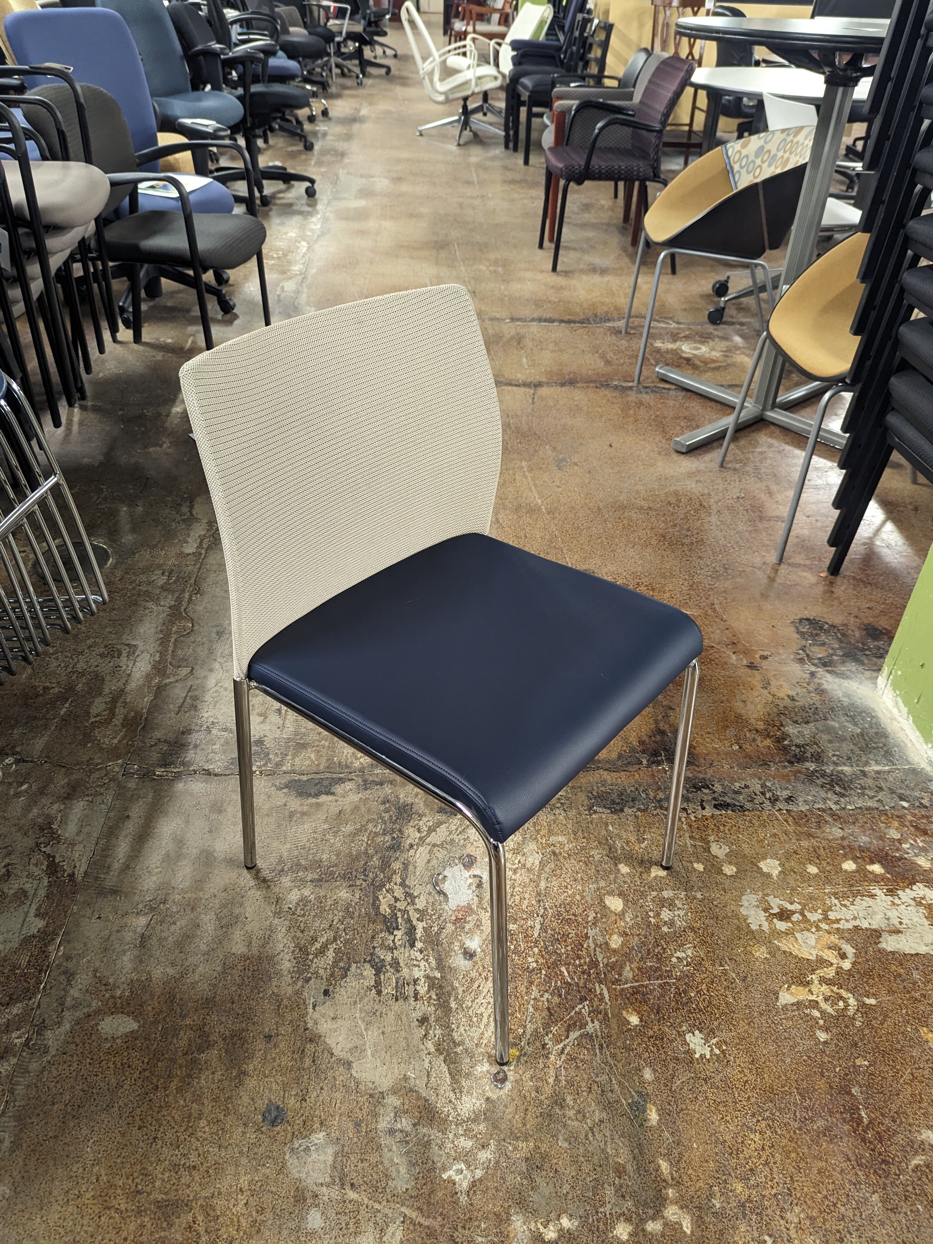 Used Keilhauer Flit Blue/Cream Armless Stacking Guest Chair