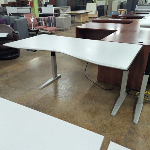 Light Gray Curved Height Adjustable Desk